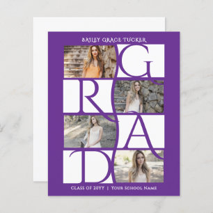 Elegant Graduate 5-Photo Purple Graduation Invite