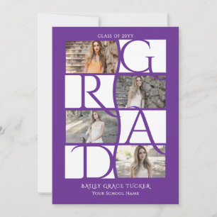 Elegant Graduate 5-Photo Purple & White Graduation Announcement