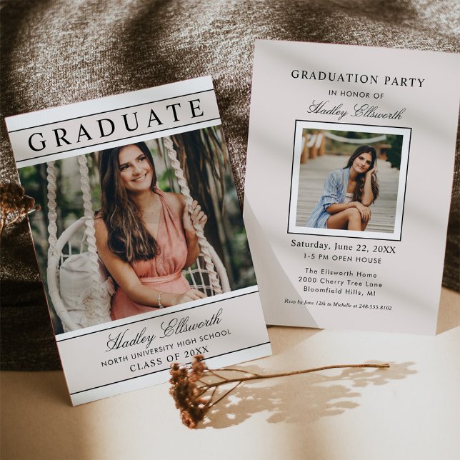 Elegant Graduate Beige Photo Graduation Invitation (Creator Uploaded)