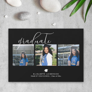 Elegant Graduate Black and White Graduation Photo Invitation