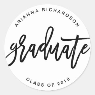 Elegant Graduate Black and White Script Classic Round Sticker