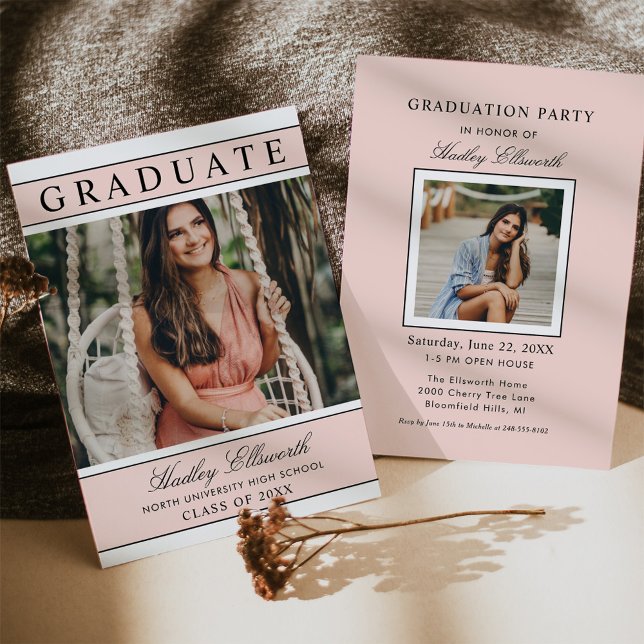 Elegant Graduate Blush Pink Photo Graduation Invitation (Creator Uploaded)