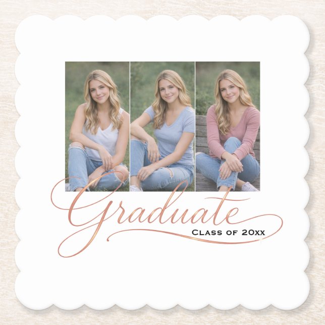 Elegant Graduate Celebration Design Paper Coaster (Front)