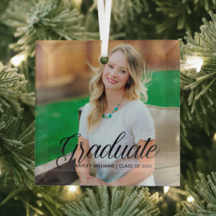 Elegant Graduate Custom Photo 2021 Graduation Glass Tree Decoration