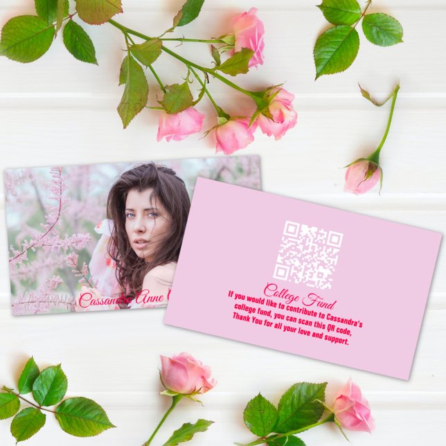 Elegant Graduate Girl Grad QR Code Enclosure Business Card (Creator Uploaded)