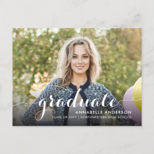 Elegant Graduate Girly Script Photo Graduation Announcement Postcard