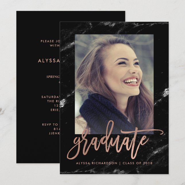 Elegant Graduate | Marble 2018 Photo Grad Party Invitation (Front/Back)