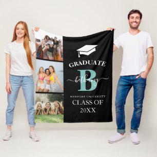 Elegant Graduate Monogram 3 Photo Graduation Fleece Blanket