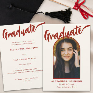 Elegant Graduate Photo Arch Burnt Orange Script Announcement