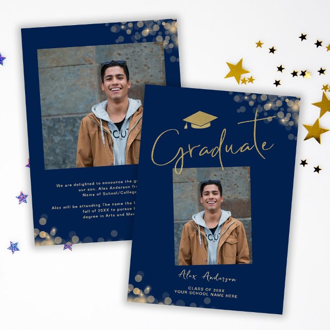 Elegant Graduate Photo Blue Navy Announcement (Creator Uploaded)