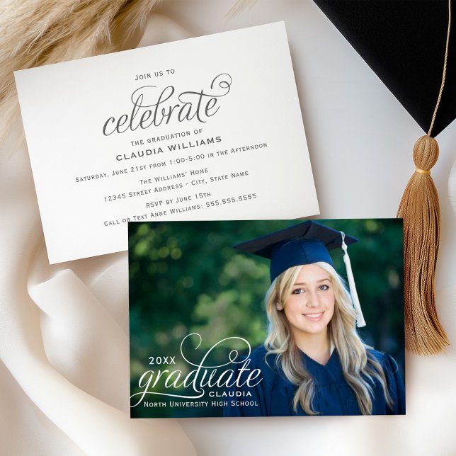 Elegant Graduate Photo Calligraphy Graduation Invitation (Creator Uploaded)