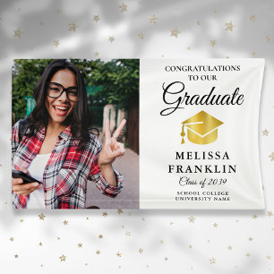Elegant Graduate Photo Gold Cap Graduation Banner