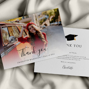 Elegant Graduate Photo Script Graduation 2025 Thank You Card