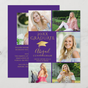 Elegant Graduate Purple Gold 6 Photo Collage  Announcement