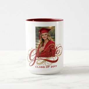 Elegant Graduate Script Artwork with Photo Feature Mug