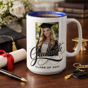 Elegant Graduate Script Artwork with Photo Feature Mug