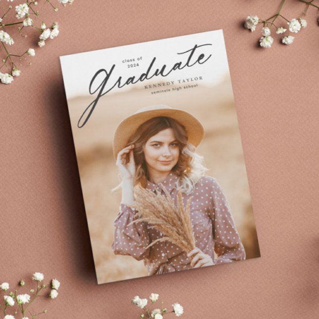 Elegant Graduate Script Photo Graduation Invitation (Simple graduate script photo graduation invitation.)