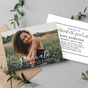 Elegant Graduate Script Photo Graduation Party Invitation