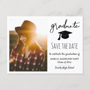 Elegant Graduate Script Save The Date Grad Photo  Announcement Postcard