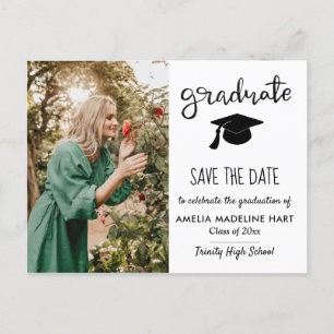 Elegant Graduate Script   Save The Date Photo  Announcement Postcard