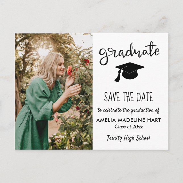 Elegant Graduate Script | Save The Date Photo  Announcement Postcard (Front)