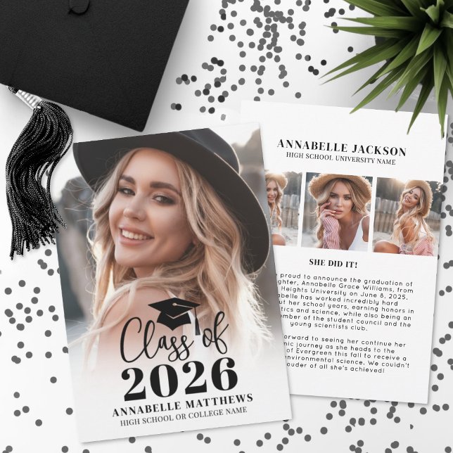Elegant Graduate Simple Photo Collage Graduation Announcement (Elegant Graduate Simple Photo Collage Graduation Announcement)