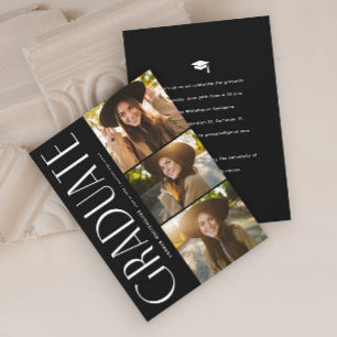 Elegant Graduate Typography 3 Photo Graduation Invitation