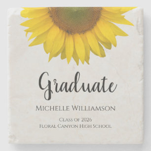 Elegant Graduate Yellow Sunflower Graduation Grey Stone Coaster