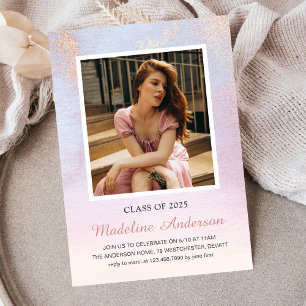 Elegant Graduated Photo 2025 Blush Pink Glitter  Invitation