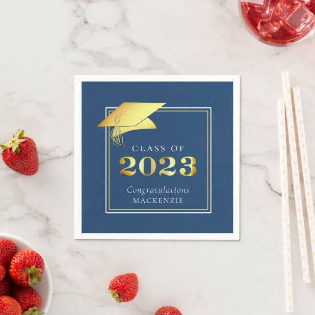 Elegant Graduation 2023 Blue Gold Metallic Script Napkin (Insitu)