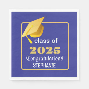 Elegant Graduation 2025 Blue Gold Personalised Napkin
