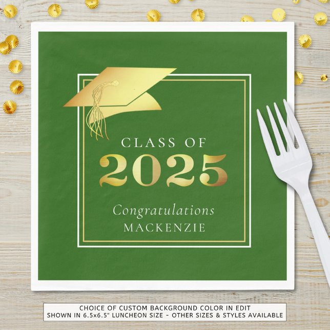 Elegant Graduation 2025 Green Metallic Gold Napkin (Creator Uploaded)