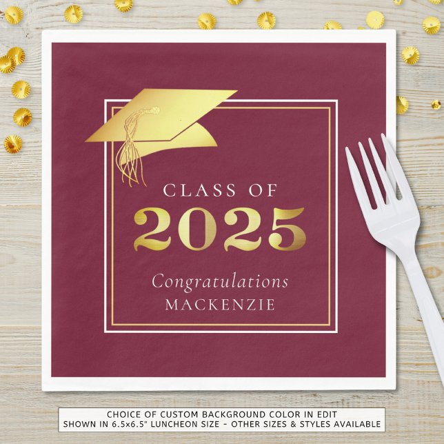Elegant Graduation 2025 Maroon Gold Personalised Napkin (Creator Uploaded)