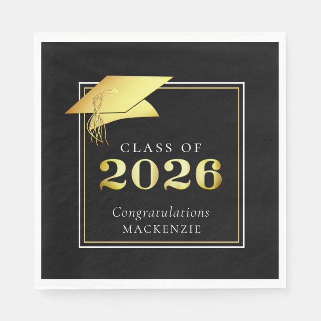 Elegant Graduation 2025 Metallic Gold Custom Colou Napkin (Front)