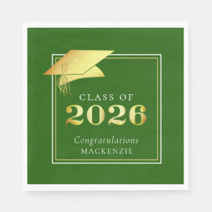 Elegant Graduation 2026 Green Metallic Gold Napkin