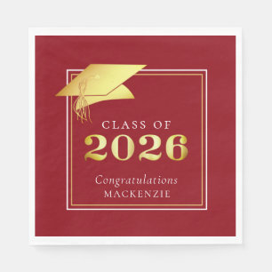 Elegant Graduation 2026 Red Gold Personalised Napkin