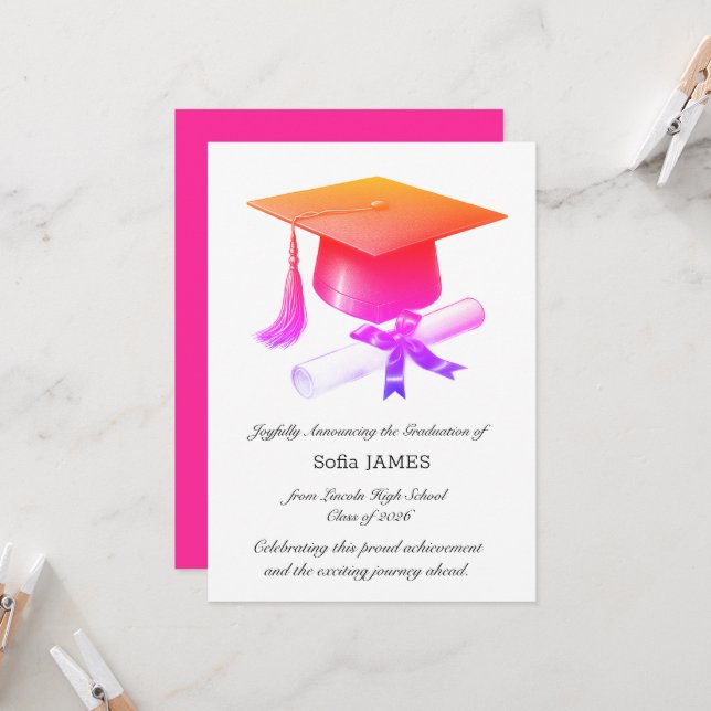 Elegant Graduation Announcement Card (Front/Back In Situ)