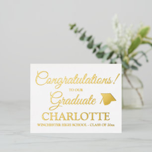 Elegant graduation announcement gold foil card