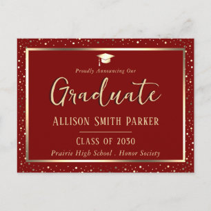 Elegant Graduation Announcement Maroon and Gold Postcard