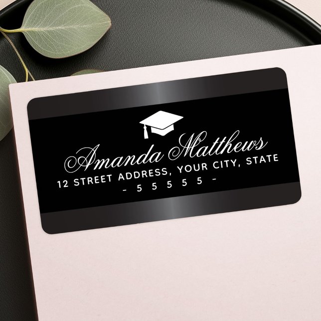 Elegant graduation black and satin gray border label (Elegant graduation black and satin gray border label)