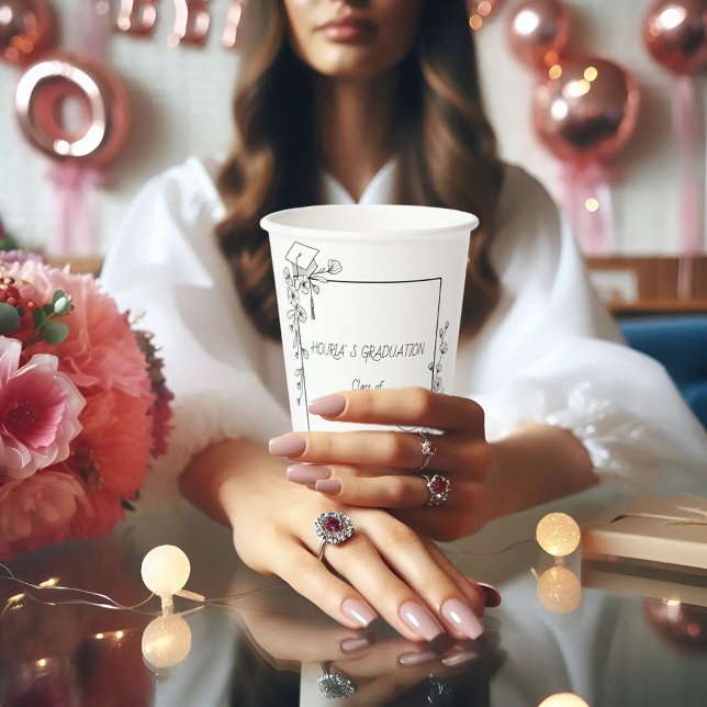 Elegant Graduation Black and white Floral Border Paper Cups (Creator Uploaded)