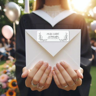 Elegant Graduation Black and white Floral Border Return Address Label