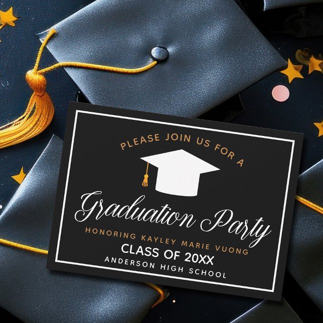 Elegant Graduation Black Gold Class of 2025 Party Invitation (Creator Uploaded)