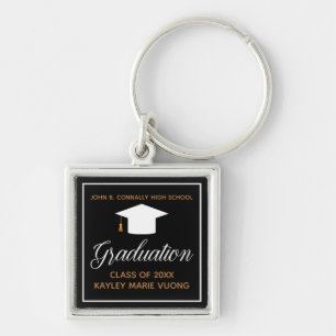 Elegant Graduation Black Gold Custom Keepsake Key Ring