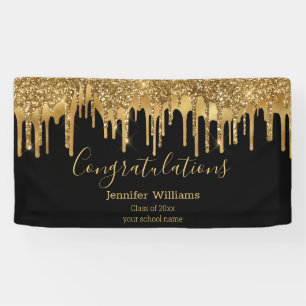 elegant graduation black gold dripping glitters banner