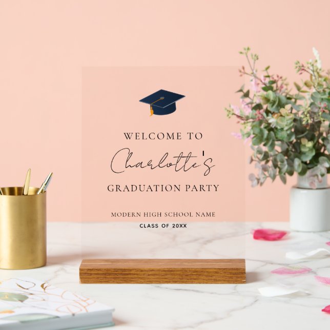 Elegant Graduation Cap & Custom Name Acrylic Sign (Wedding)