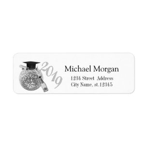 Elegant  Graduation Cap,Disco Ball,Wine Return Address Label