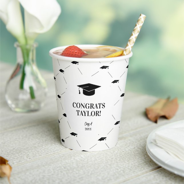 Elegant Graduation Cap Personalised Paper Cups (Insitu)