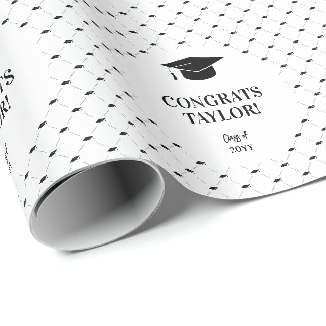 Elegant Graduation Cap Personalised Wrapping Paper (Roll Corner)