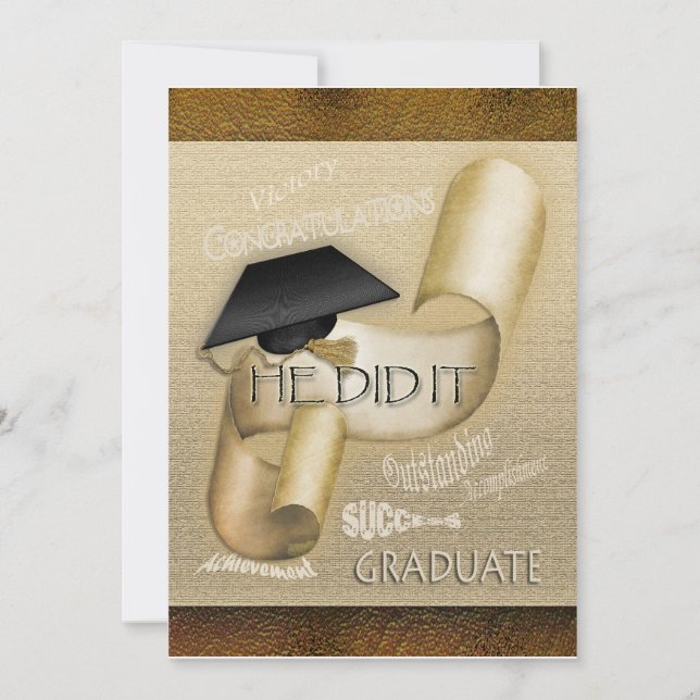 Elegant graduation cap scroll men invitation (Front)